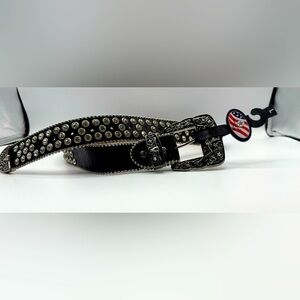 West Star Texas Black Leather Concho Belt, Size Large